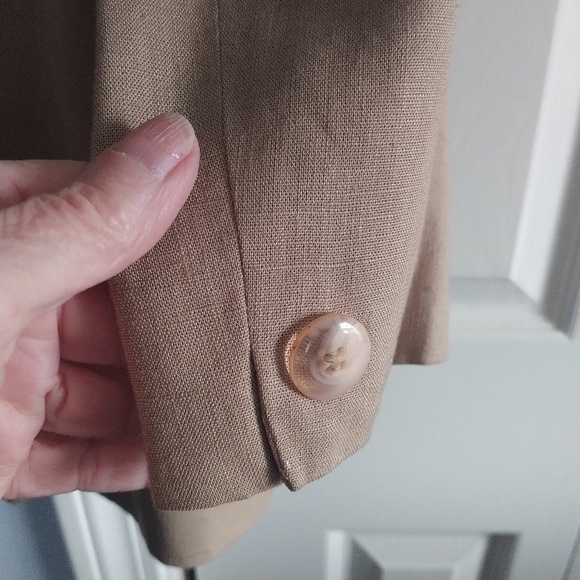 Rena Rowan for Saville Petite Tan Linen Blend Vintage Double Breasted Blazer 8P - Picture 4 of 12
